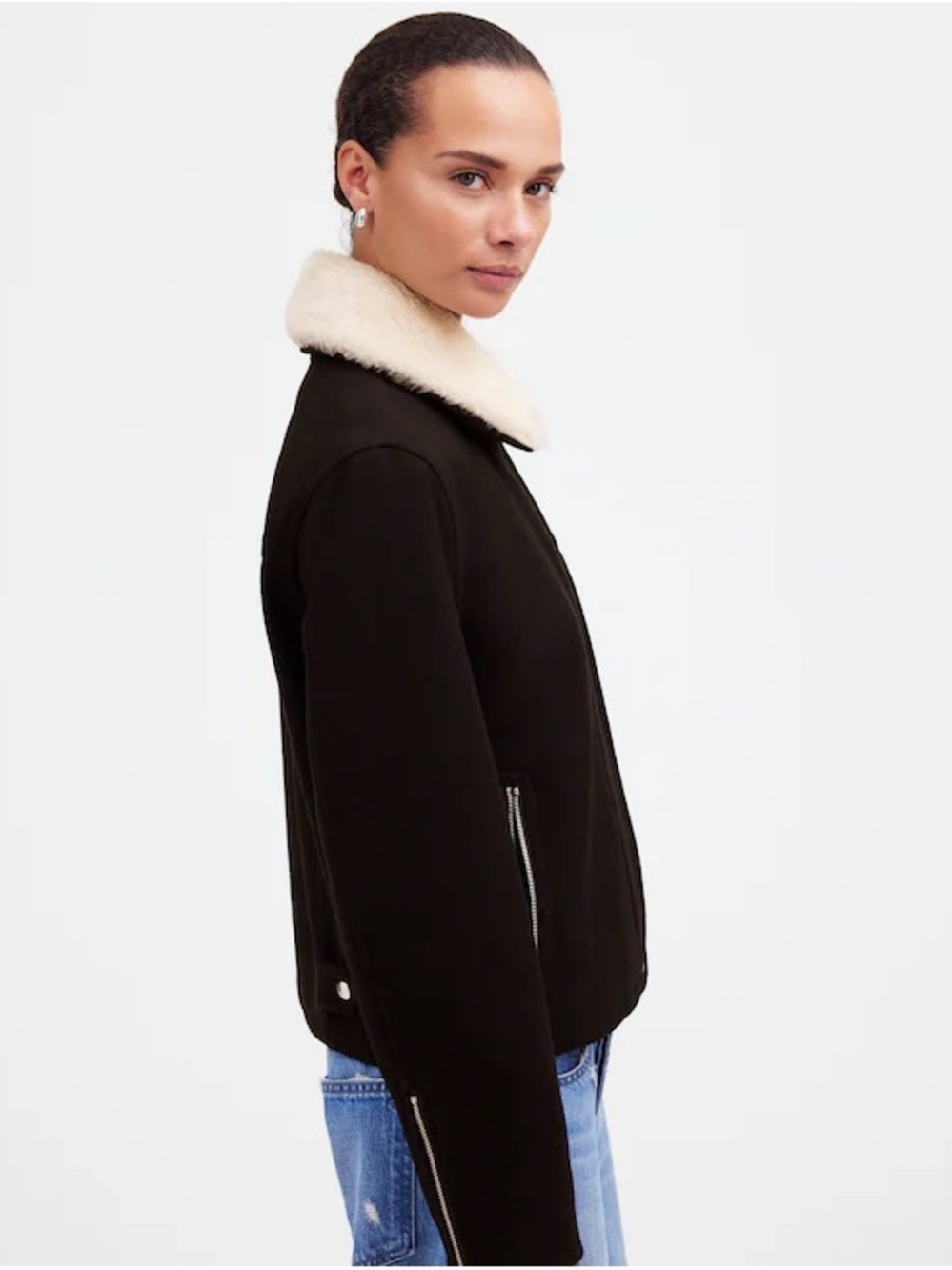 Madewell Sherpa-Collar Asymmetric Zip-Front Jacket medium NWT